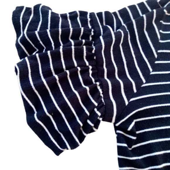 Black White Striped Crop Top with Bell Sleeves - Picture 2 of 3